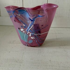 Elegant Multicolor Glass Art Vase signed by artist Stephen Nelson 1989